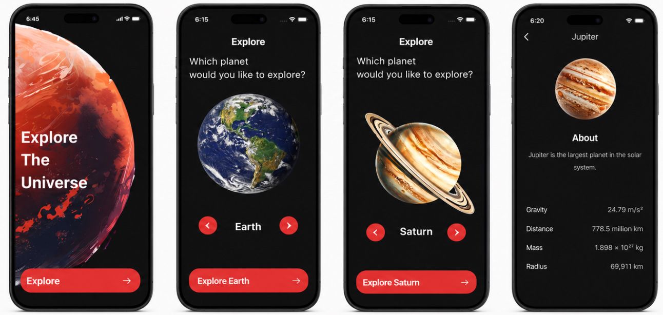 Space Explorer app screens